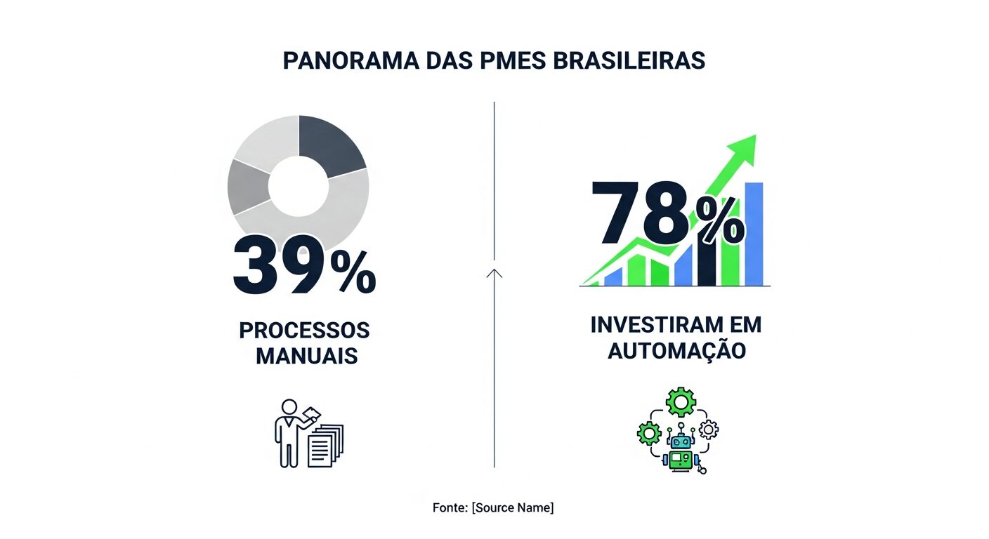 Profissional contábil sobrecarregado cercado por pilhas de documentos e múltiplas telas de sistema, representando a realidade pré-automação